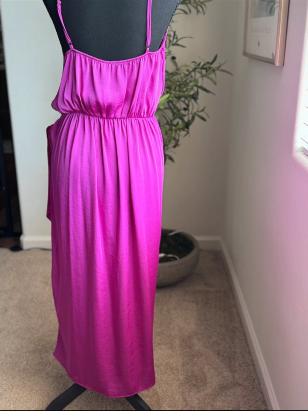Tyche Fuchsia Midi Slip Dress with Side Knot - Picture 4 of 6